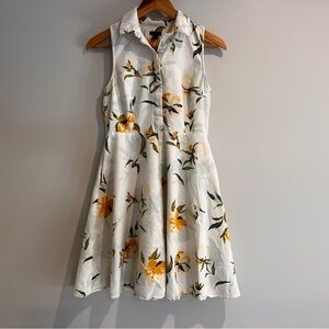 Ann Taylor Floral Cotton A Line Shirt Sleeveless Dress Collar Retro Pockets 4